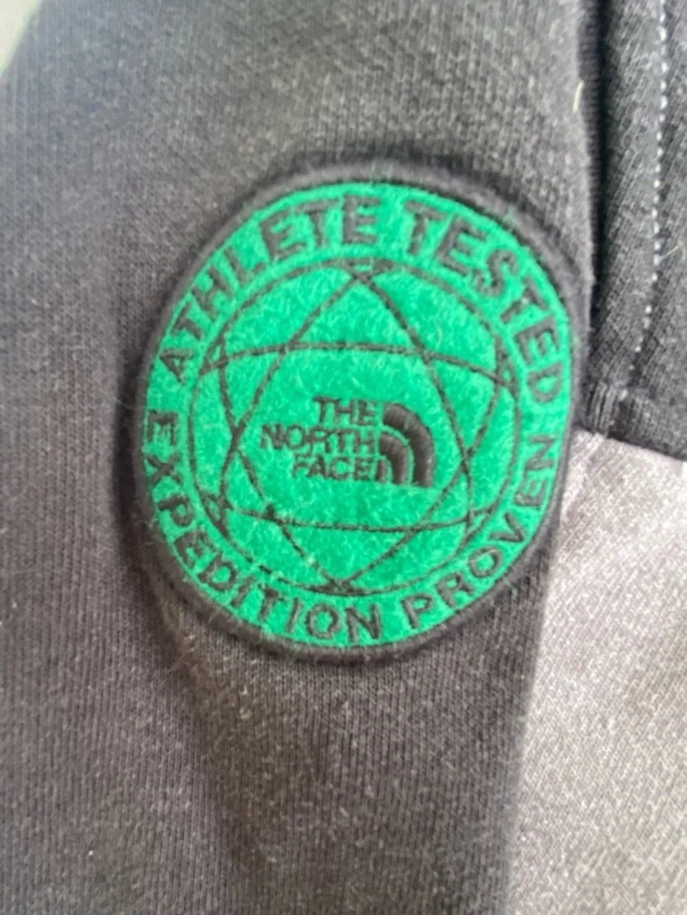 The North Face Men’s Gray and Black Crewneck Sweatshirt with Green Patch Medium